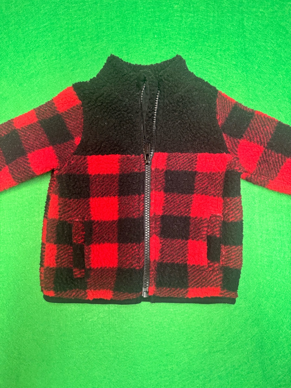 Old Navy Red and Black Buffalo Plaid Sherpa Zip Jacket